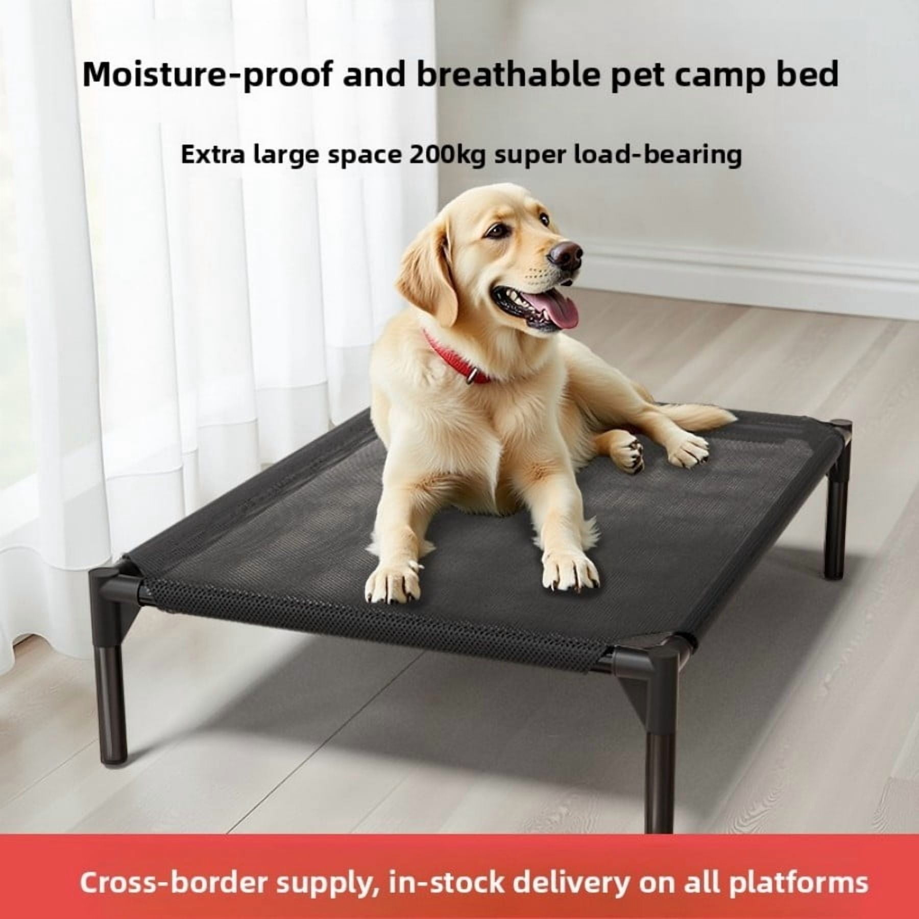 Elevated Dog Bed for Large Dogs, Raised Dog Cot Fits Up to 120 LBs, Heavy Duty Pet Cots with Durable Supportive Teslin Recyclable Washable Mesh, Indoor & Outdoor Pet Bed, Black