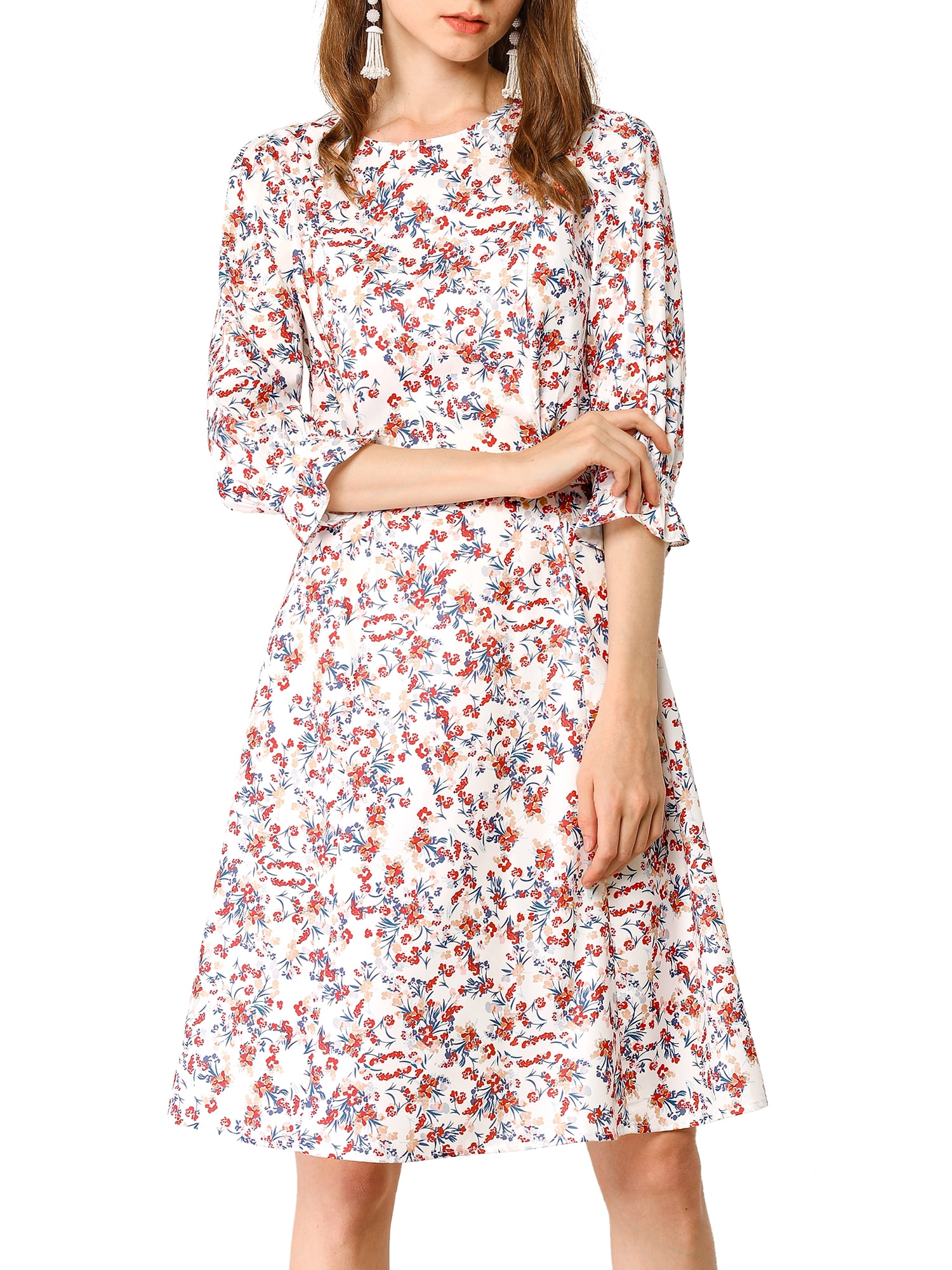 round neck ruffled sleeves floral dress