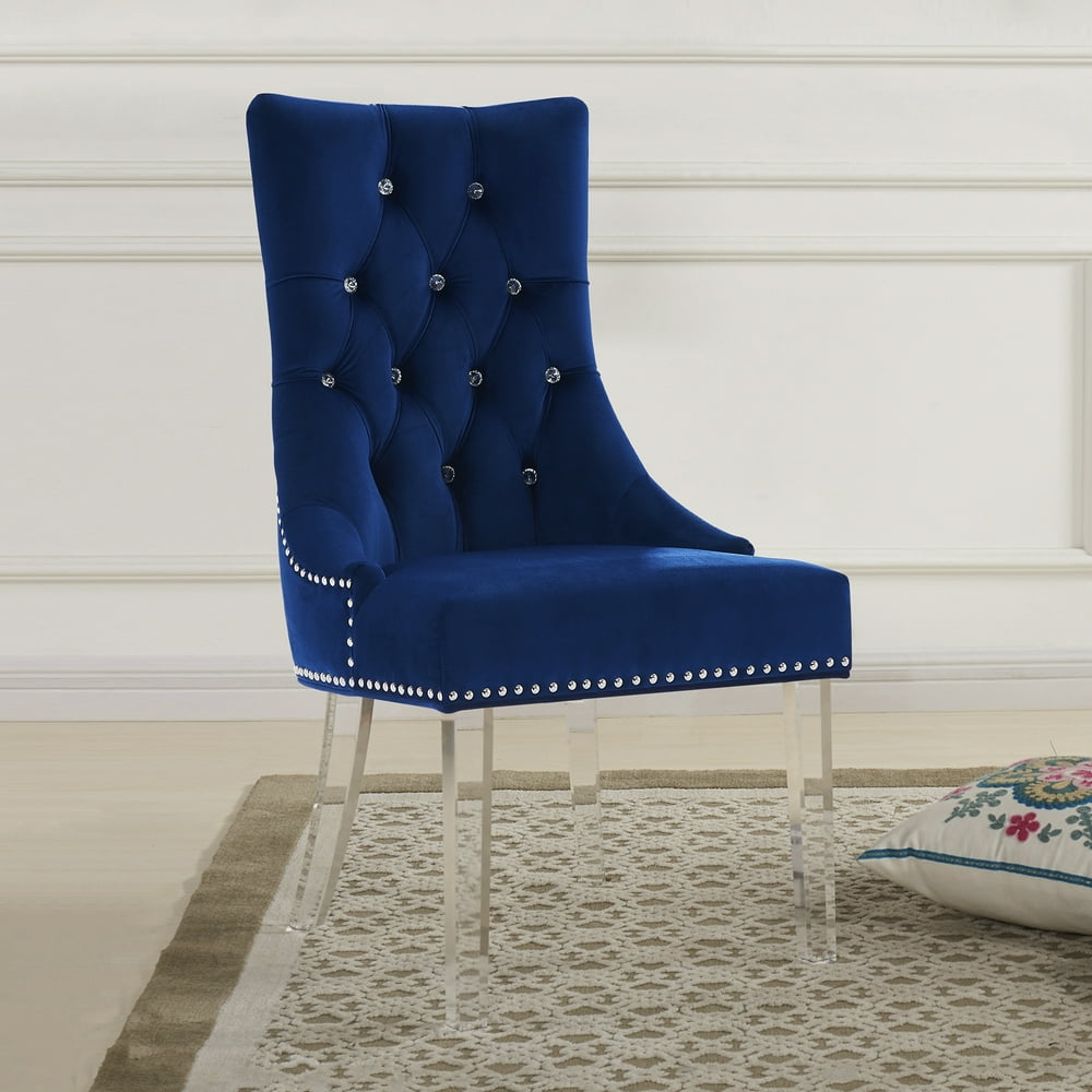 Armen Living Gobi Modern and Contemporary Tufted Dining Chair in Blue