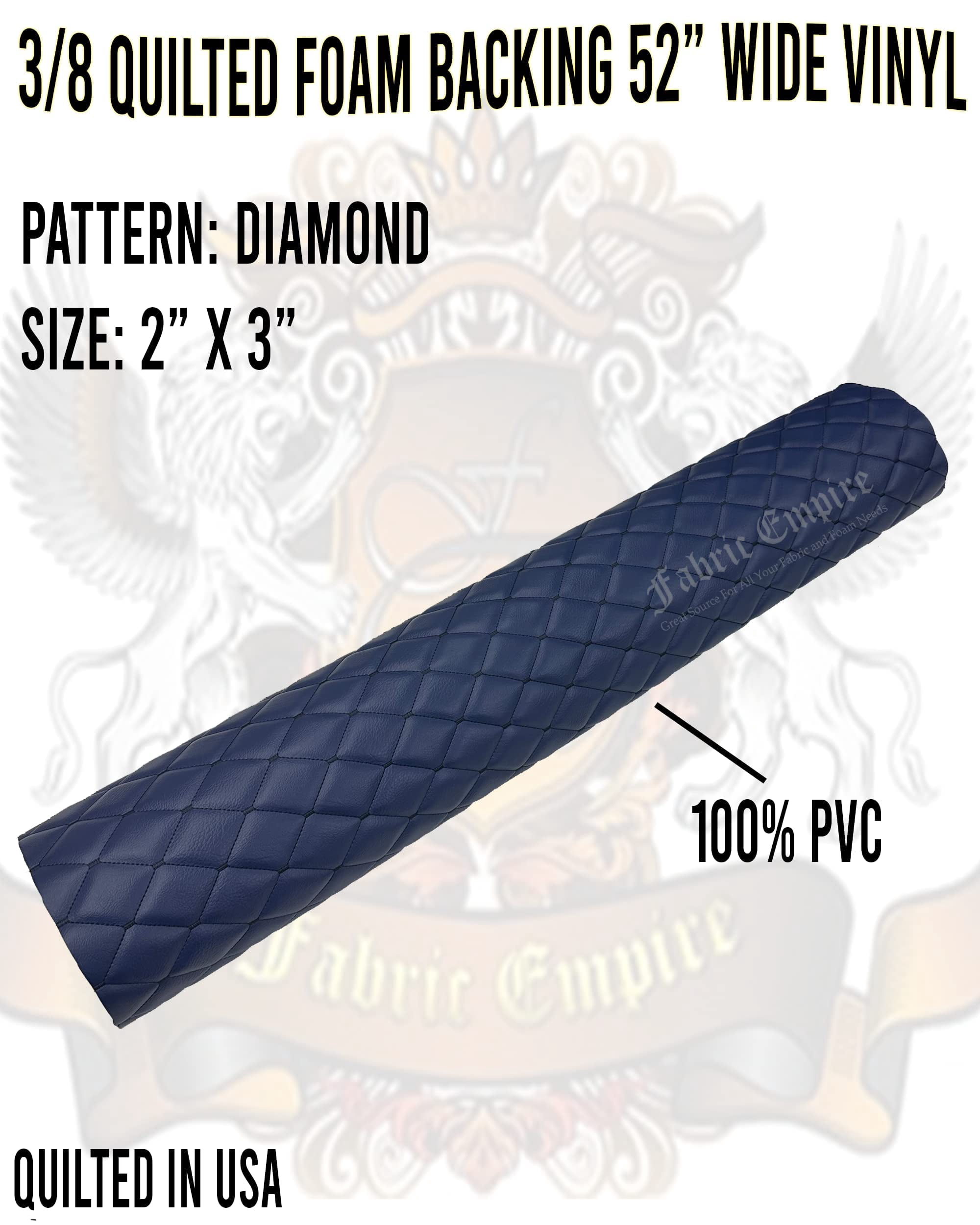 Vinyl Quilted Foam Fabric w 3/8" Foam Backing Upholstery / 52" Wide/Sold by Yard/ Stain Resistant, Water-Resistant, Faux Leather, Outdoor Cushions Seats (Blue w Hq Black Thread Yarn, Diamond 2"x3")