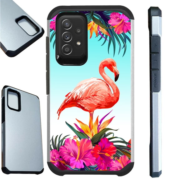 Compatible with Samsung Galaxy A52 Hybrid Fusion Guard Phone Case Cover (Flamingo Flower)