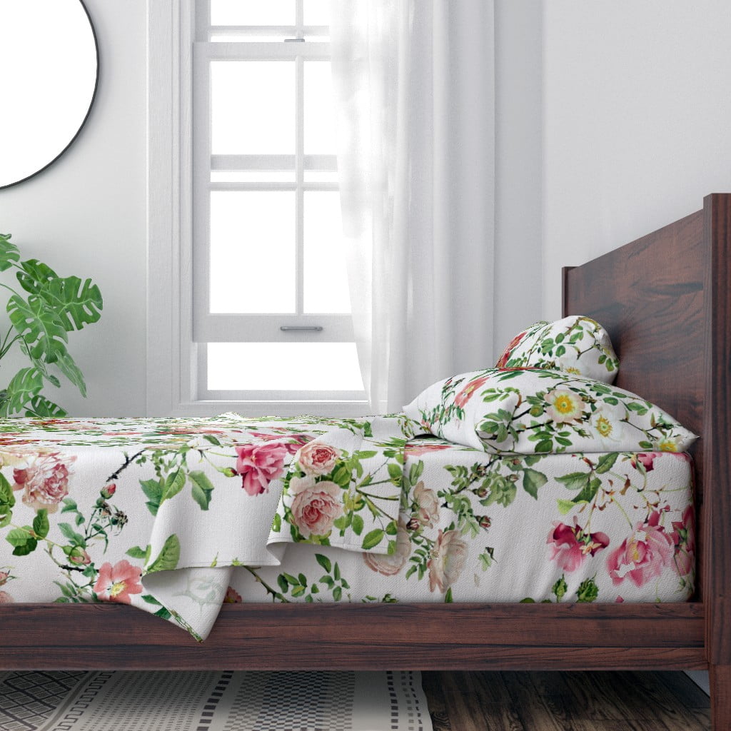 100 Cotton Sheets, King 4pc Set English Rose Garden Floral Botanical