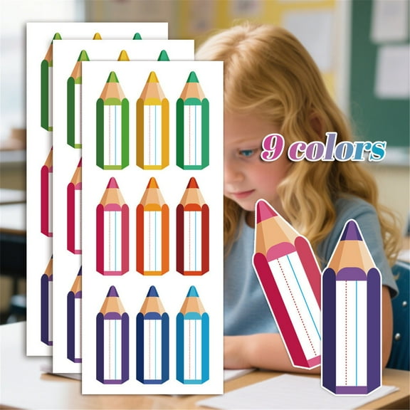 Colorful Pencils Name Tags Stickers, Classroom Name Plates for Desks, Name Tags for Kindergarten Elementary Classroom Back to School Teacher Supplies (10 Pad/90 Pcs) 11.81x4.92"