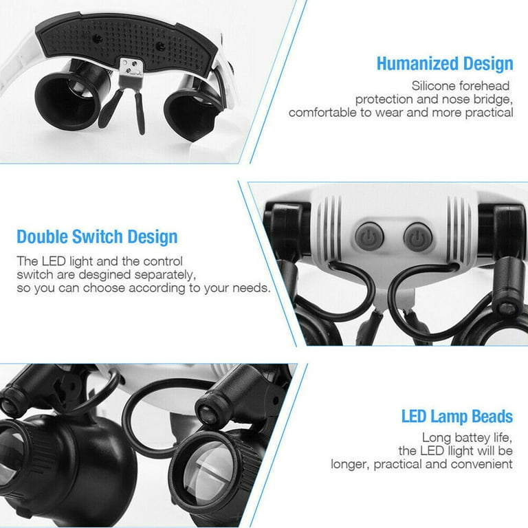 Adjustable Headband Magnifying Glass with Led Light 8X 15X 23X Magnifier  Goggles Binocular Glasses Handsfree Magnifier for Magnifying Glasses for