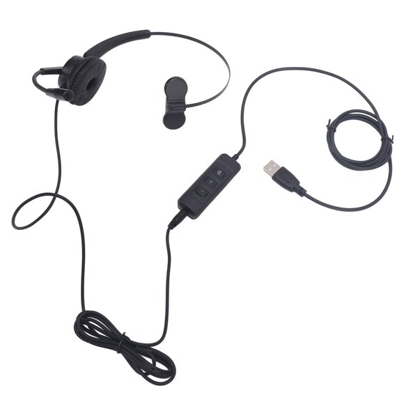 Customer Service Headphone, USB Plug Monaural Telephone Headset Black Microphone Mute Plug and Play for VOIP Landline for Laptop