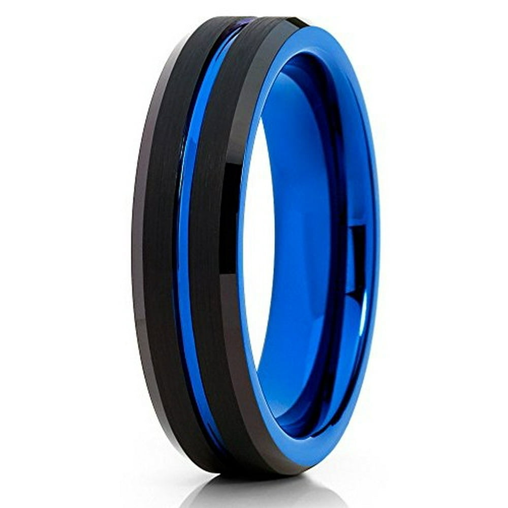Silly Kings Blue Tungsten Wedding Band 6mm Tungsten Carbide Ring