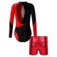 thumbnail image 2 of renvena Kids Girls Long Sleeve Gymnastic Leotard Ballet Dance Bodysuit Top  with Metallic Shorts Dancewear, 2 of 7