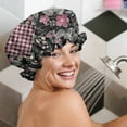 thumbnail image 5 of Shower Caps,Pioneer Flower Floral Print Pattern Waterproof Shower Cap for Women 4 Pieces,Double Reusable Hair Cover for Shower PEVA Elastic Stretch Hem, 5 of 7