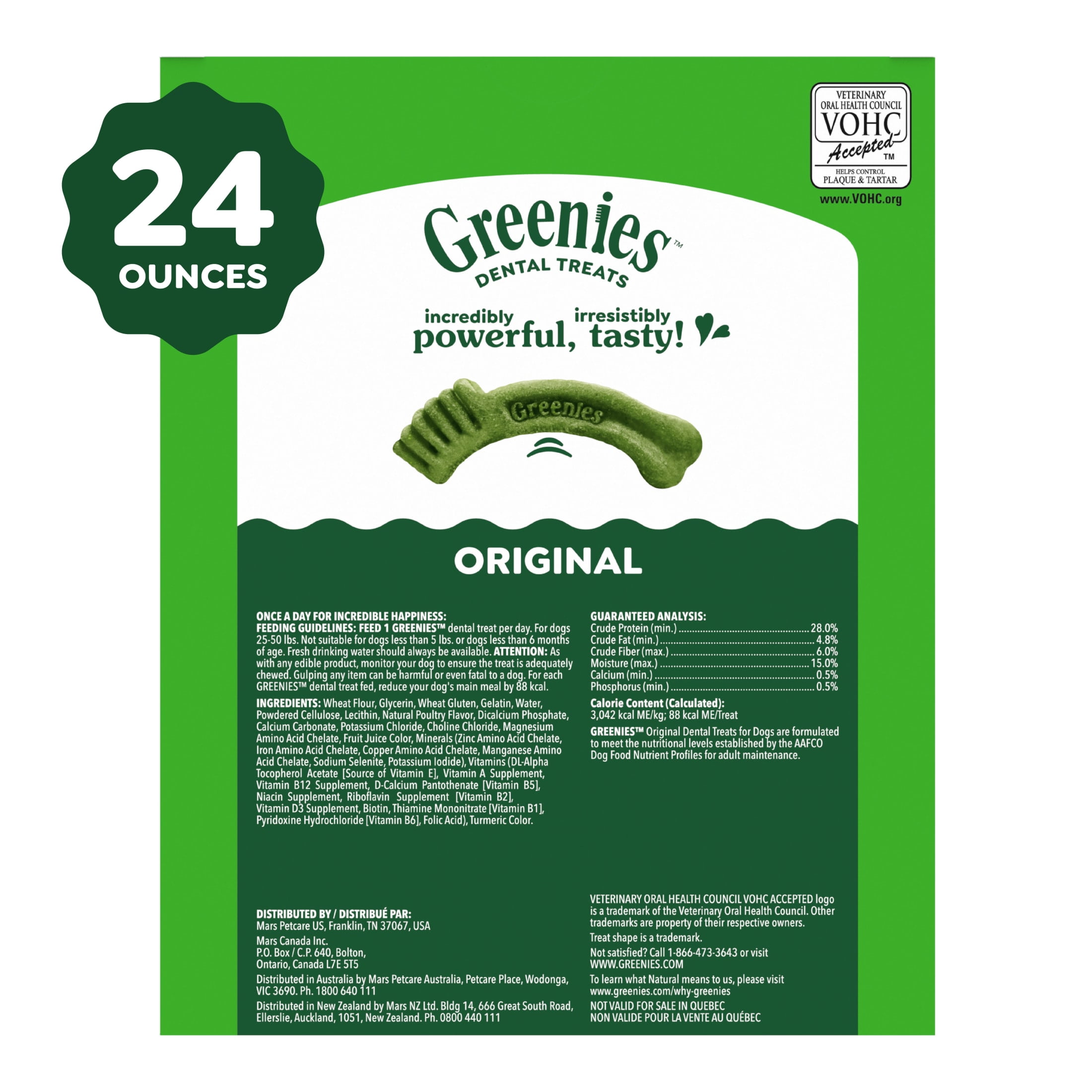 Greenies Original Flavor Adult Natural Dental Dog Treats Regular Size, 24 oz Pack (24 Count)