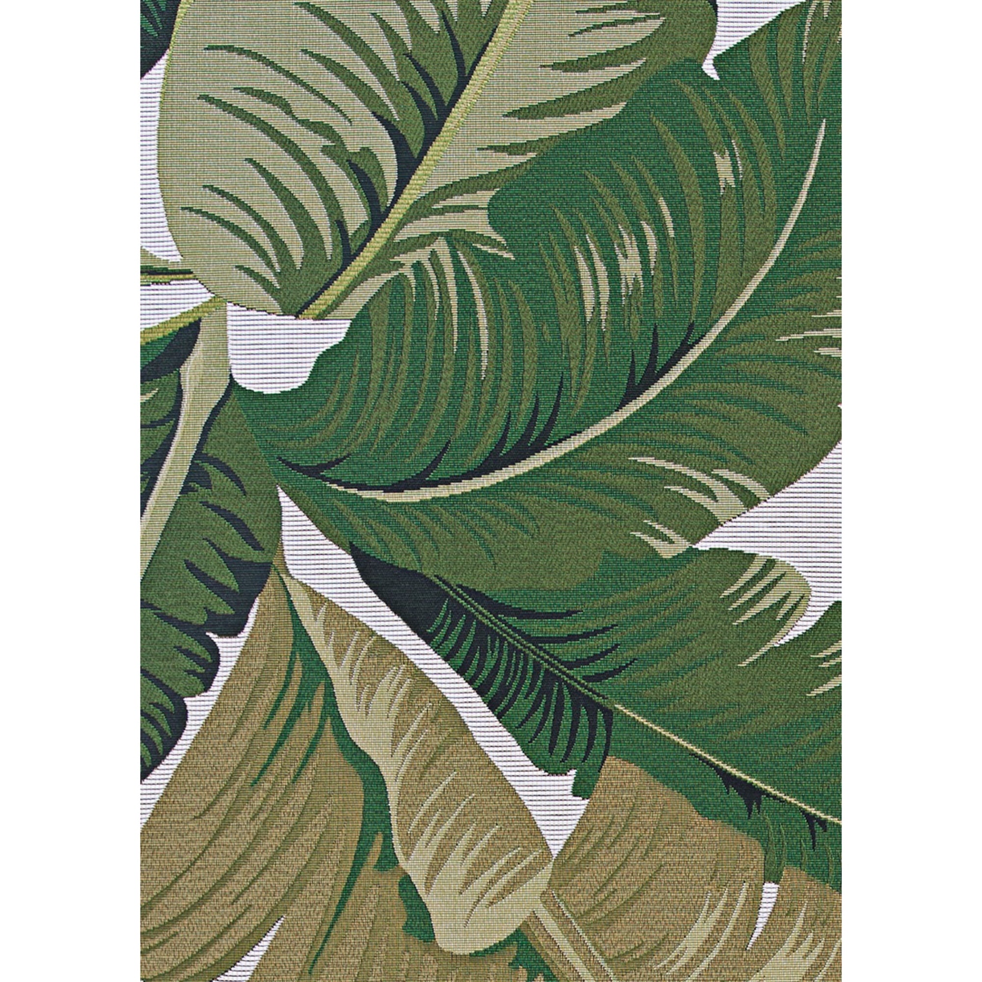 Couristan 2.25' x 7.75' Tropical Leaves Indoor Outdoor Area Throw Rug Runner - Green and Cream