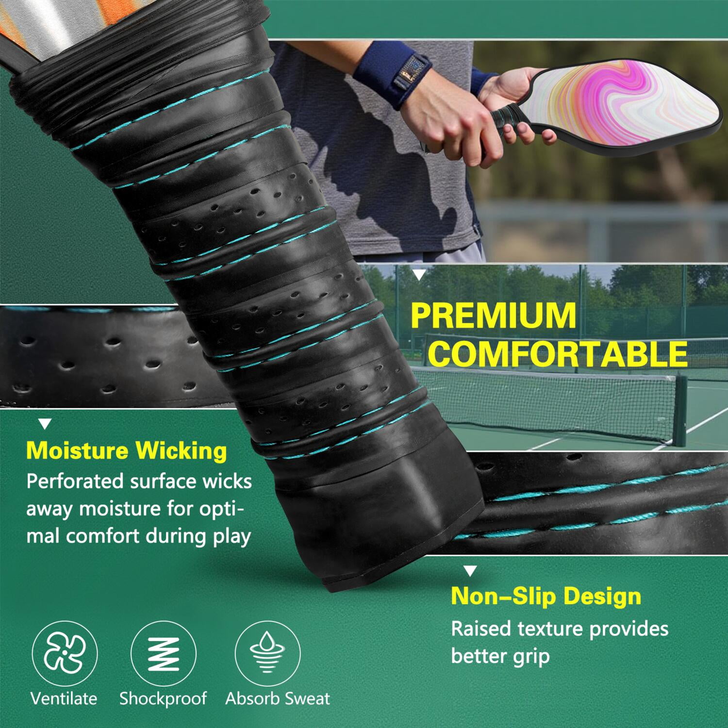Pickleball Paddles Set Of 1, Fiberglass Surface, Liquid & Marble Print, 1 Paddles, 2 Balls & Bag