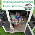 thumbnail image 4 of Ktaxon Kids Outdoor Playhouse, Modern Wooden Playhouse, Indoor and Outdoor Cottage Play House with Picnic Table Set, Sink Toys, Mailbox, Flowerpot Holders, for Kids Ages 3+, Gray & White, 4 of 7