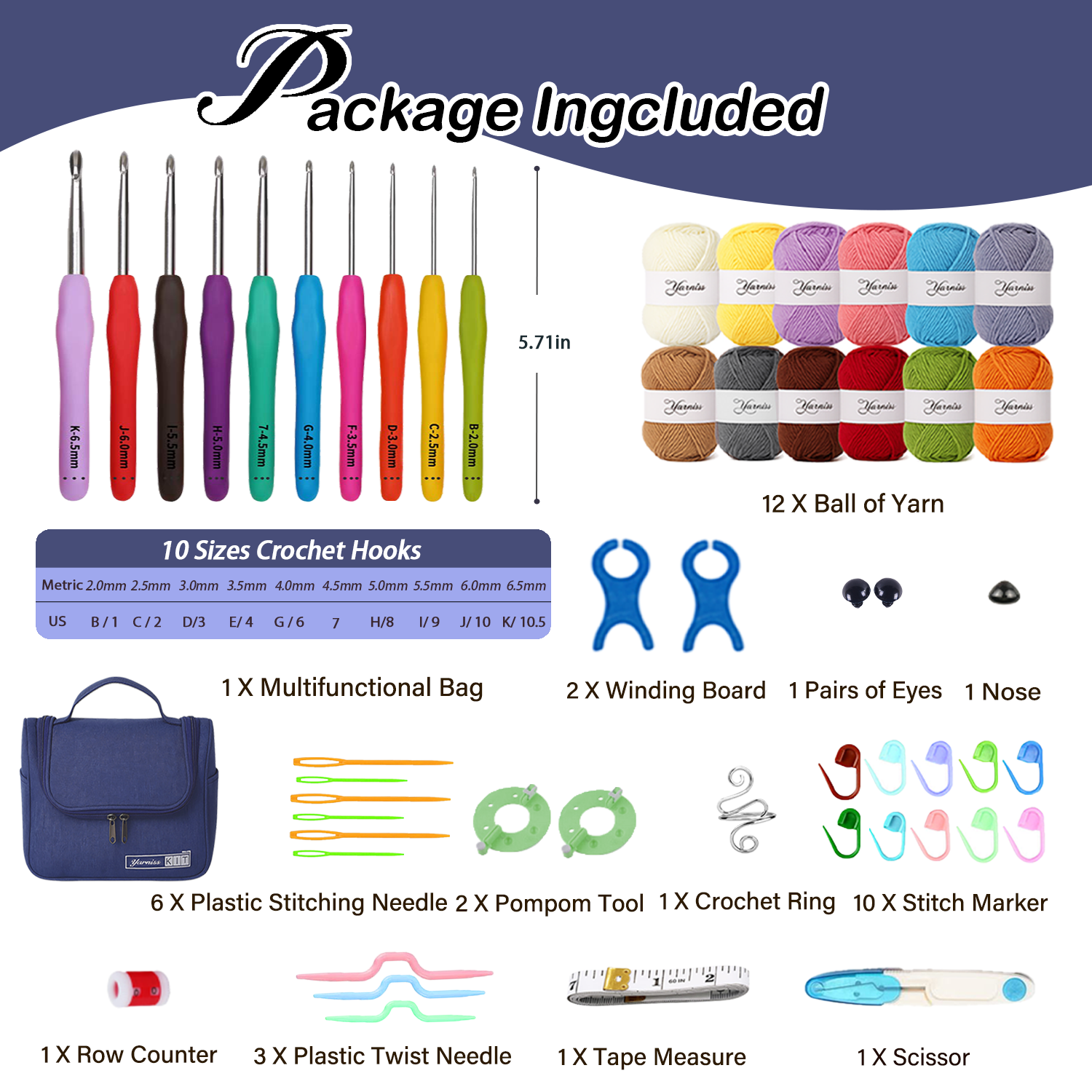 Yarniss Crochet Beginner Kit with 840 Yards Yarn photo 4