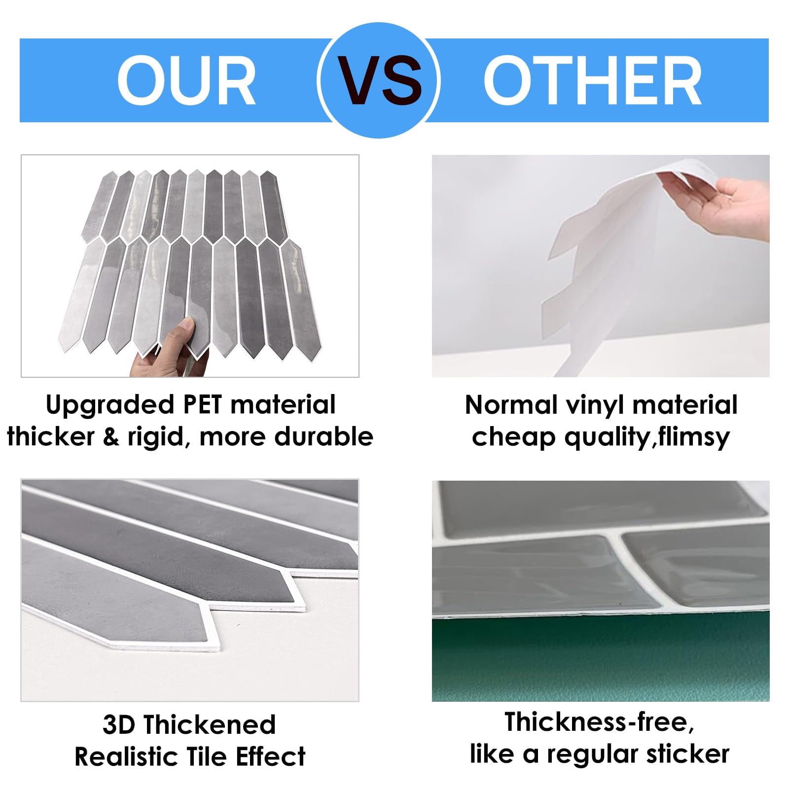 10-sheet Peel And Stick Backsplash Tile  Self-adhesive Gray Long Hexagon Wall Tiles On For Kitchen Bathroom Fireplace Rv Thicker Design(12"*12").