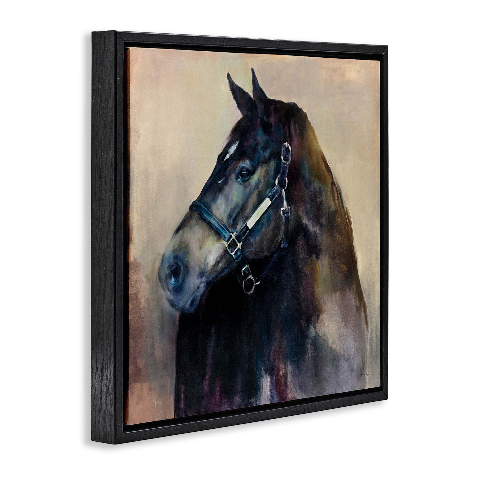 Stupell Industries Black Horse Riding Harness Watercolor Animals & Insects Painting Black Floater Framed Canvas Art Print Wall Art, 25 x 25