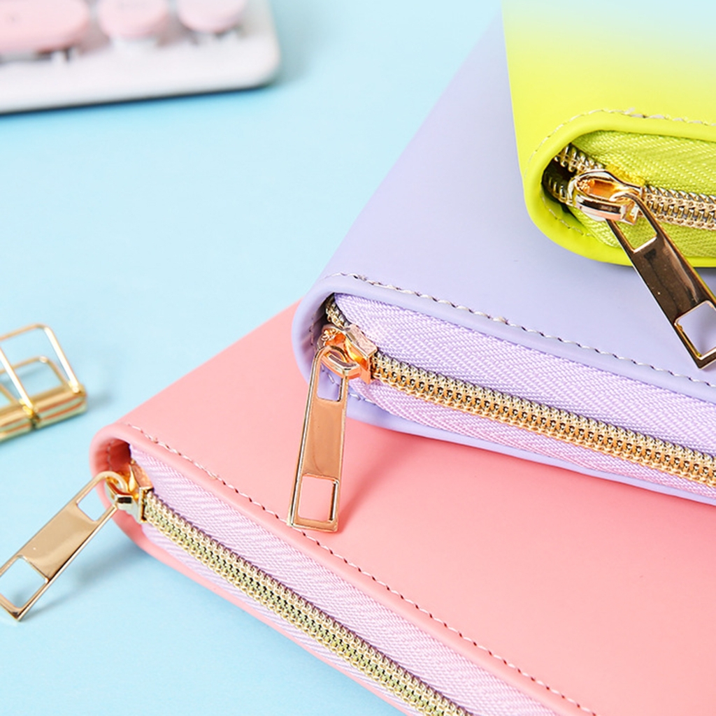 Zippered Leather Notebook Binder Cover with Card Pocket Elastic Pen Slot Refillable 6 Rings Binder Cover for Planner