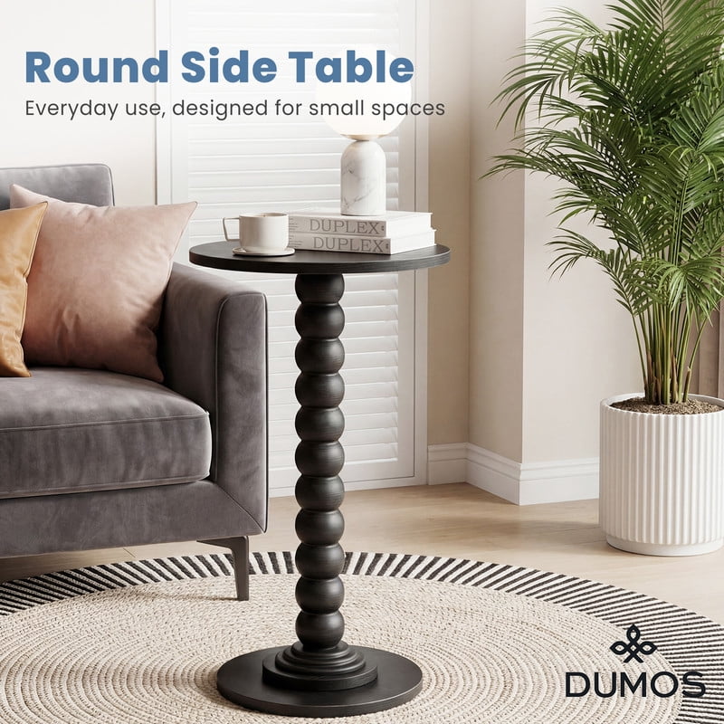 Gianna Round Side Table - Solid Wood Leg Small Drink Table for Living Room Bedroom Office,Black