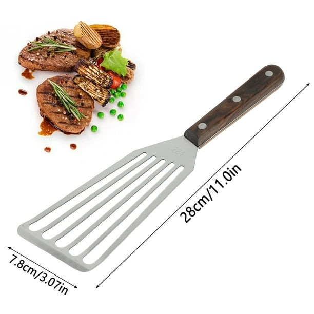Willstar Fish Spatula Thin Slotted Fish Turner 11'' Stainless Steel Metal Spatula With Wood Handle Beveled-Edged Kitchen Fish Spatula For Fish Egg Mea