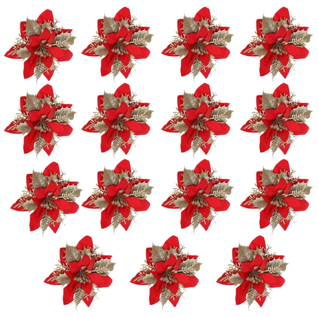 MasteelfCA 15pcs Christmas Fake Flower Table Setting Glitter Flower Xmas Floral Decoration