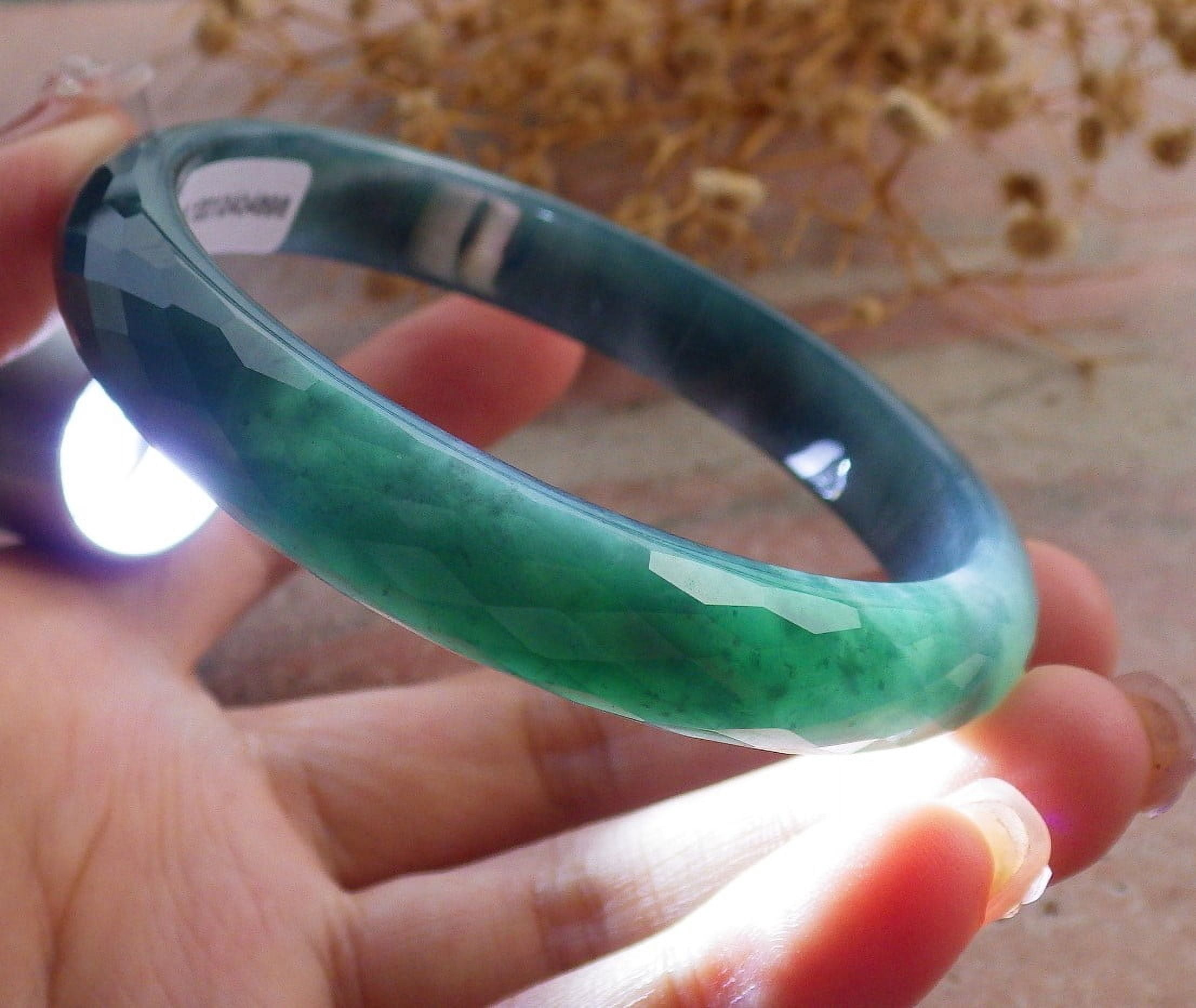 Icy Green Natural A JADE Jadeite Dia Cut Bangle Bracelet 59 mm 682912 TN
