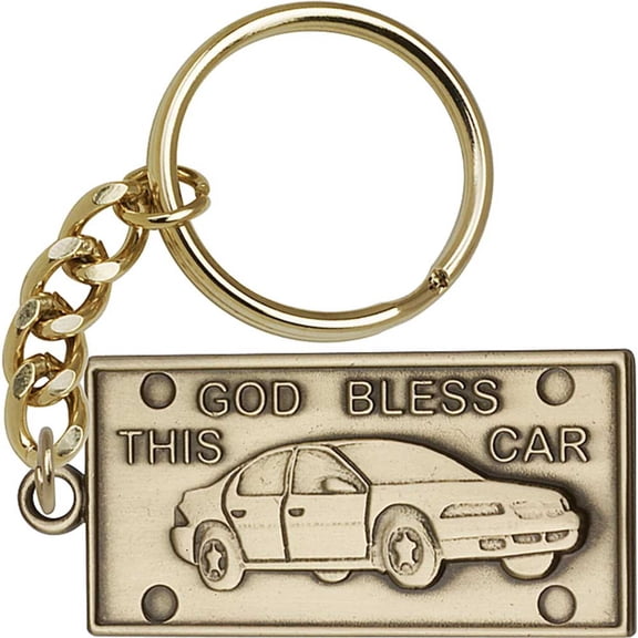 Antique Gold God Bless This Car Keychain