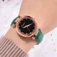 thumbnail image 3 of Reloj de pulsera de cuarzo con correa de cuero PU con esfera de cielo y estrellas de diamantes de imitación simples para mujer (verde), 3 of 3