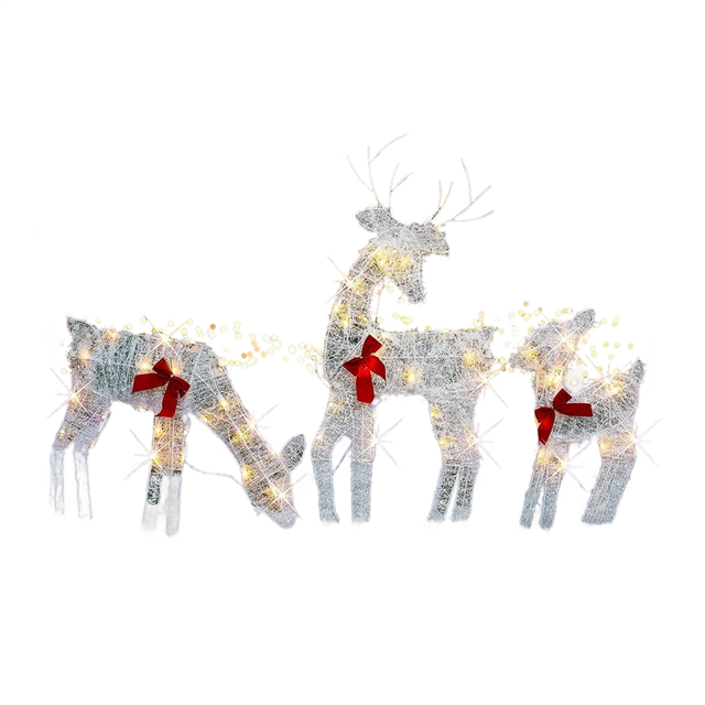 Ensemble de 3 Décorations Extérieures de Rennes 2D de Noël Éclairées, Traîneau de Noël Rudolph et Père Noël Pré-Illuminé avec Lumières, 3 * Décorations Extérieures de Rennes 2D de Noël Éclairées, Blanc