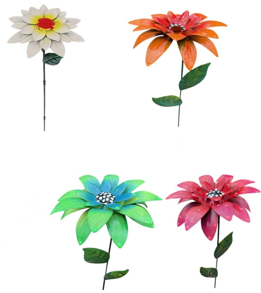 4 Pack Artificial Metal Flowers Garden Stake Decor,Outdoor Plant Pick