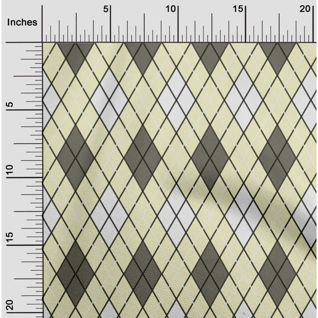oneOone Polyester Lycra Light Yellow Fabric Argyle Check Sewing Craft Projects Fabric Prints By Yard 56 Inches Wide