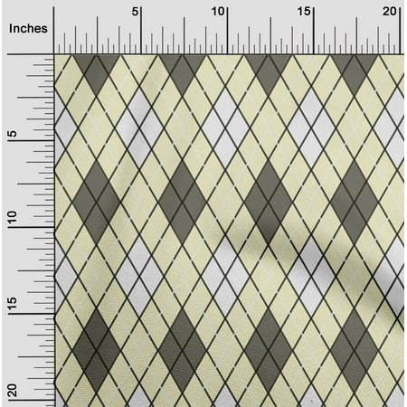 oneOone Viscose Chiffon Light Yellow Fabric Argyle Check Quilting Supplies Print Sewing Fabric By The Yard 42 Inches Wide