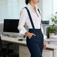 thumbnail image 6 of RYRJJ Suspender Overalls for Women Sleeveless Straight Wide Leg Dressy Jumpsuit Business Casual Work Pants Slacks with Pockets, 6 of 9
