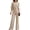 Beige, variant on Womens Two Piece Formal Set Round Neck Draped Twist Front Top High Waist Wide Leg Full Length Pants Beige L