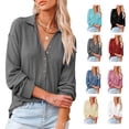 thumbnail image 4 of Blusa informal elegante de mujer con cuello vuelto, talla L, color gris, manga larga, escote en V, de punto, 4 of 6