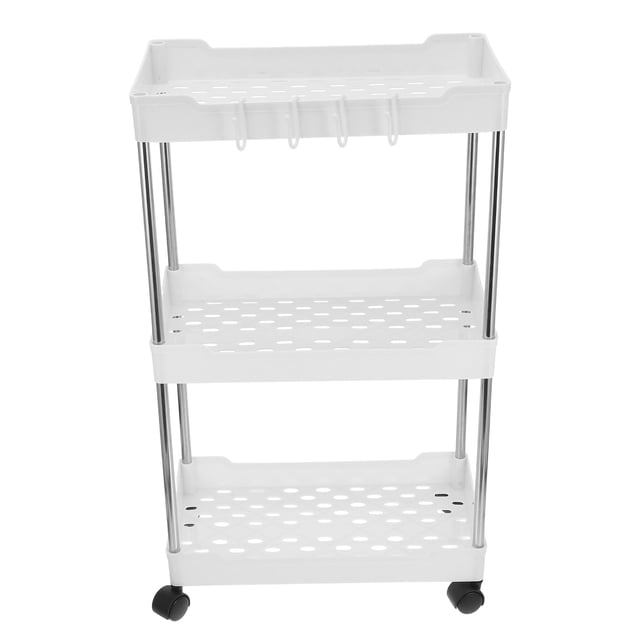 Utility Cart 3-layer Rack Multi-purpose Organizer Shelf With Hook Bathroom Kitchen Cart With Wheel