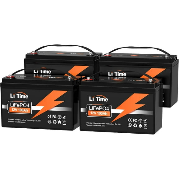 LiTime 4 Packs 12V 100Ah LiFePO4 Battery 100A BMS 1280Wh Deep Cycle Lithium Battery for RV Solar