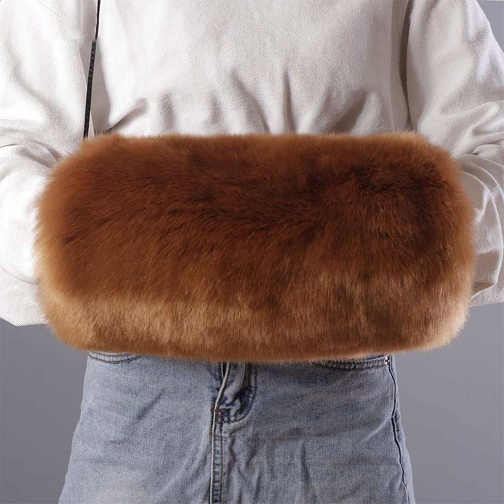 Furry Plush Hand Muffs for Women Girl Lightweight Thicken Faux Furs Warm Hand Muff Winter Outdoor Hiking Hand Warmers