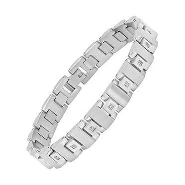 Brilliance Fine Jewelry Stainless Steel Square Link Bracelet 1/10 ct. t.w. in Stainless Steel, 8.5"