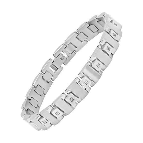 Brilliance Fine Jewelry Stainless Steel Square Link Bracelet 1/10 ct. t.w. in Stainless Steel, 8.5"