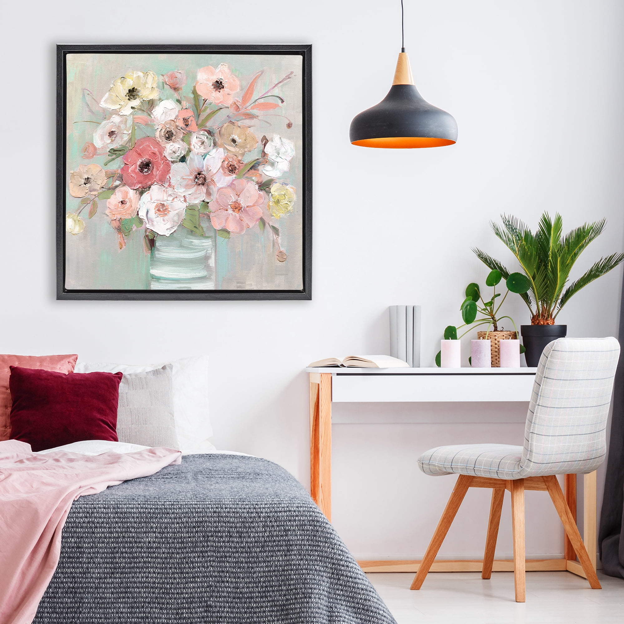 Stupell Industries Pastel Flower Forms Vase Black Framed Floater Canvas Wall Art, design by Sally Swatland