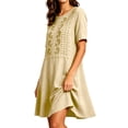 thumbnail image 5 of Ayolanni Solid Dresses for Women 2026 Henley Short Sleeve Button Midi A-Line Dress Linen Embroidered Casual Flowy Vacation Sundress with Pockets Beige L, 5 of 6