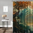 thumbnail image 2 of Awypu Shower Curtain Set Waterproof Bathroom Curtain Japanese Style Seaside Sunset Retro Illustration White, 2 of 7