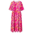 thumbnail image 4 of Tnhcen Women's Summer Casual Vintage Floral Print Short Sleeve Round Neck Knee Length Loose Dress 4 Way Stretch Plus Size S - 2XL Pocket Dress, 4 of 5