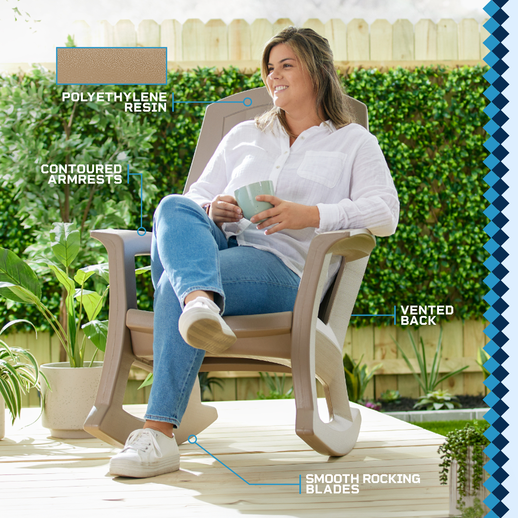 Semco Plastics Rockaway Heavy Duty Resin Outdoor Rocking Chair All-Weather Porch Rocker, Taupe - image 3 of 11