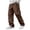 13#a Brown, variant on Mens Cotton Linen Pants, Casual Hemp Fabric Embroidered Logo Loose Comfort Trousers Drawstring Pockets Golf Pants Gray 2XL