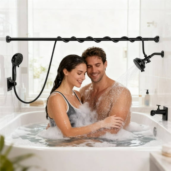 Dual Shower Head for Couples, Double Shower Head System for Two People, High Pressure and Adjustable Double Shower with Multimodal Shower Head Fits 2 Person (Black)