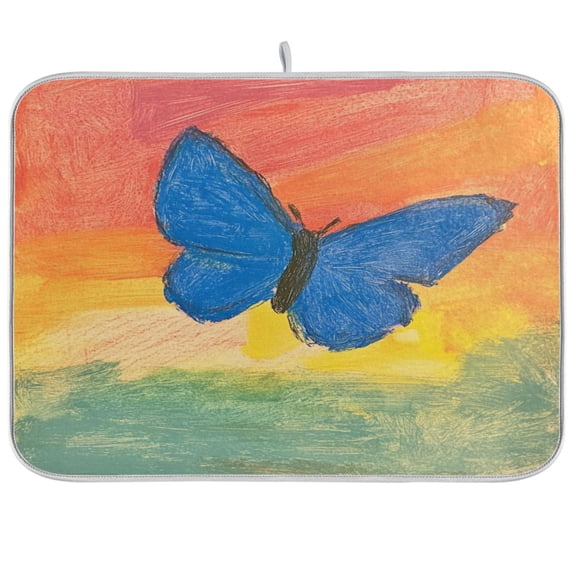 qxltty Blue Butterfly Kitchen Drying Mat Extremely Absorbent Microfiber Dish Mats for Plates Cutlery Pots and Pans 16×18in