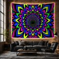 thumbnail image 6 of Geometric Optical Illusion Set Against a Black Void, Mysterious Psychedelic for Gamers, Abstract Neon Art, Birthday Gift, Tapestry Wall Hanging for Gaming Room and Bedroom, 6 of 7