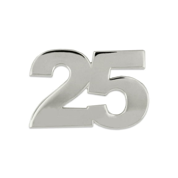 PinMart's Number Twenty Five 25 Anniversary 25th Birthday Shiny Silver Lapel Pin