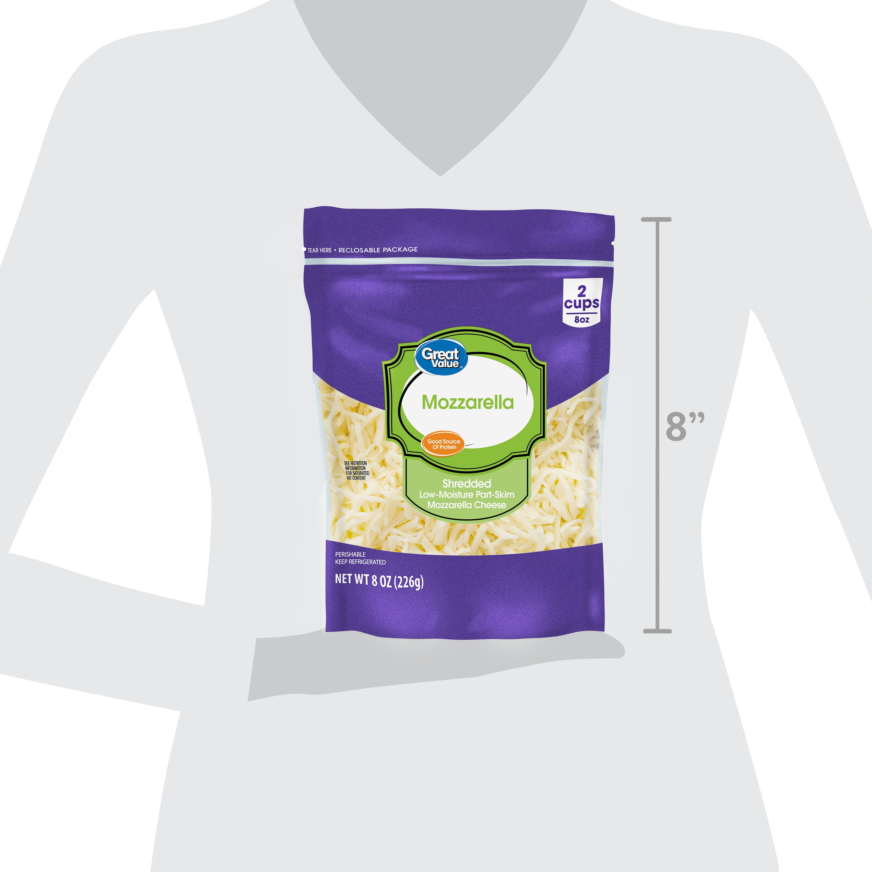 Great Value Low-Moisture Part-Skim Mozzarella Shredded Cheese, 8 oz Bag