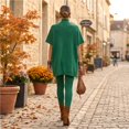 thumbnail image 7 of Szluipve 2 Piece Sets for Women 2 Piece Knit Loungewear Set Turtleneck Short Sleeve Oversized Tunic Top & Ribbed High Waist Leggings Casual Loose Fall Winter Outfit Suit Green 2XL, 7 of 7
